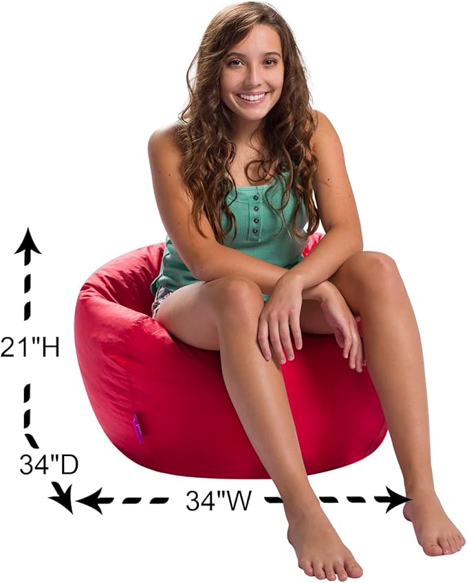Posh Creations Structured Comfy Seat for Playrooms and Bedrooms, Large Bean Bag Chair, 100in Round Classic Bean Bag, Red