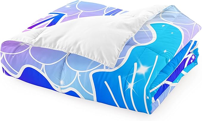 3Pcs Mermaid Girls Comforter Sets Queen Size Ultra Soft Mermaid Fish Scale Patterns Bedding Set Mermaid Bedroom Decor for Girls Mermaid Tail Scales Bed Set, 1 Comforter+2 Pillow Shams