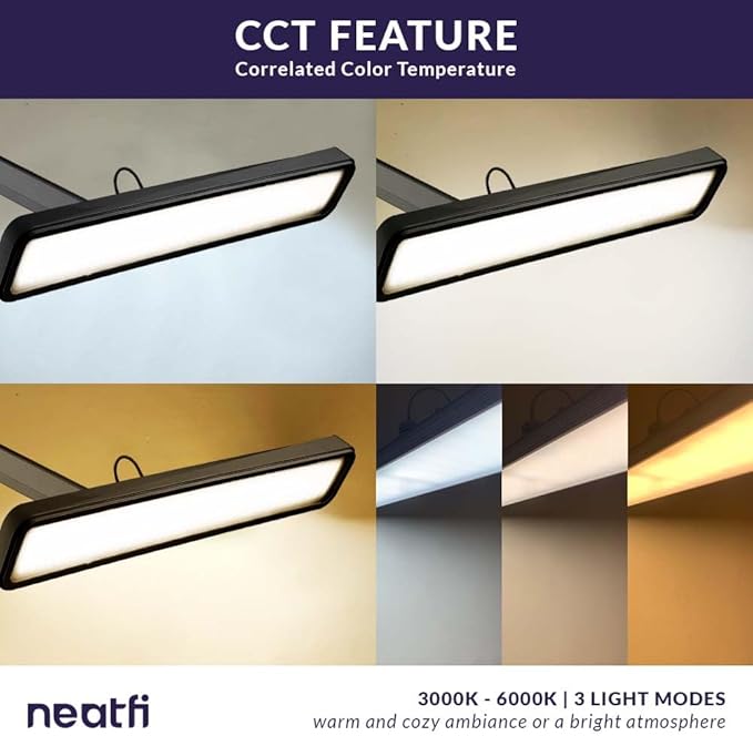 Neatfi (New Model) XL 2,500 Lumens LED Task Lamp with Clamp, 3 Light Modes, 3000-6000K Correlated Color Temperature, 30W Super Bright Desk Lamp, Dimmable, 162 Pcs SMD LED (CCT, Black)