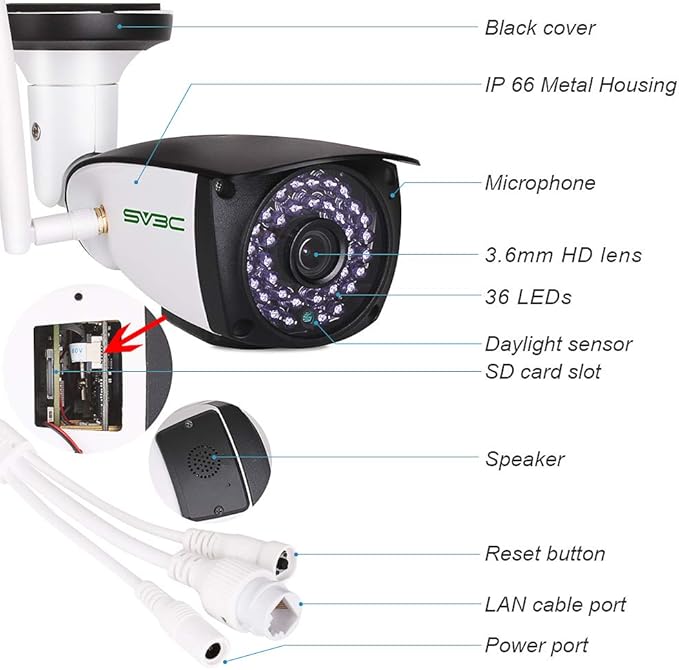 SV3C WiFi Camera Outdoor, 1080P ONVIF Conformance Two-Way Audio Security Camera, Motion Detection IP Cameras, Night Vision Surveillance Alarm Cam for Indoor Outdoor, Support Max 128GB SD Card Record