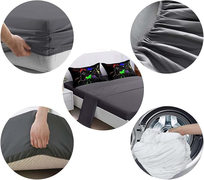 Boys Bed in a Bag Game Comforter Sets Queen Size,Video Game Controller Comforter for Boys Kids Adult 3D Gamepad Microfiber bed Set 6 Pieces Gaming bedding set 3001,Queen