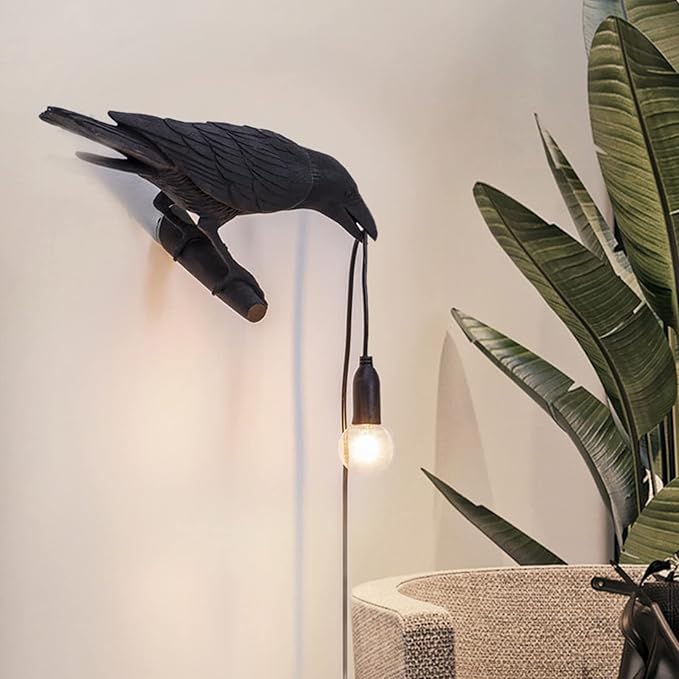 Raven Desk Lamp, Raven Lamp, Bird Lamp, Resin LED Bird Lamp for Bedroom/Office/Living Room/Farmhouse Art Deco with Plug (Left)