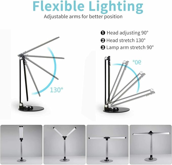 LED Desk Lamp Dimmable Table Lamp, LED Desk Lighting with USB Charging Port, 10W Foldable Rotatable Desk Lights, Touch Control Adjustable Office Lamp with Adapter for Reading