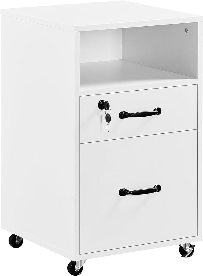 Yaheetech File Cabinet Vertical File Cabinets Mobile Letter Size File Storage Organizer Small Filing Cabinet Printer Stand for Home and Office White