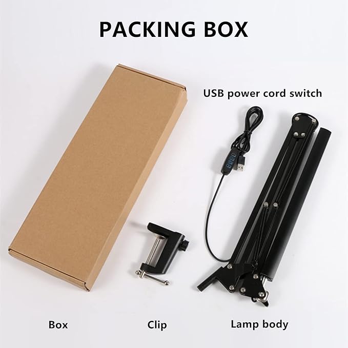 Desk Lamp,12W Eye-Caring Metal Swing Arm Desk Lamp with Clamp, 20 Brightness Dimmable Clamp Desk Light with Memory Function, 360 Degree Spin Architect Table Desk Lamps for Dorms, Studios Reading