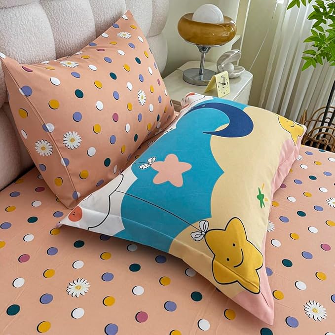 Kids Moon Stars Cloud Comforter Set Twin size - 7 Piece Rainbow Kawaii Bedding Set Bed in A Bag for Girls Boys Teens - Goodnight Moon Neutral Soft Comfortable Machine Washable Bed Set