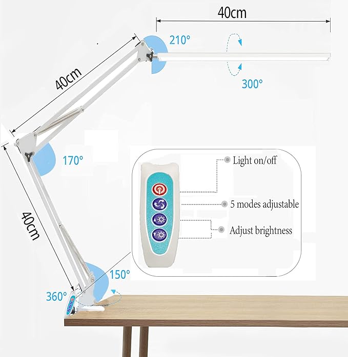 80 LED Desk Lamp(12W, Metal Swing Arm Dimmable Task Lamp, 5 Modes, 10 Brightness Levels,Eye Protection Desk lamp for Reading, Study,Working, Home and Office Lamp 1100 lumens,USB Adapter