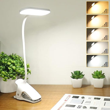 Clip on Light Reading Lights, 36 LED USB Desk Lamp with 5 Color 5 Brightness, Eye Protection Book Clamp Light, Perfect for Video Conference Lighting, Desk, Bed Headboard and Computers (White)