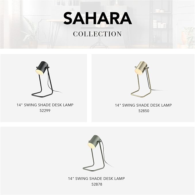 Globe Electric 52299 Sahara 14" Desk Lamp, Matte Black, Swing Shade, in-Line On/Off Rocker Switch