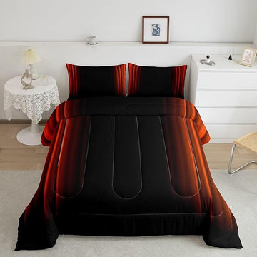 Geometric Abstract Ombre Comforter Set Kids Teens Orange Red and Black Striped Bedding Bed Set Decor Modern Fashion Comforter Inner Fill Bedroom Collection 2Pcs Twin Size