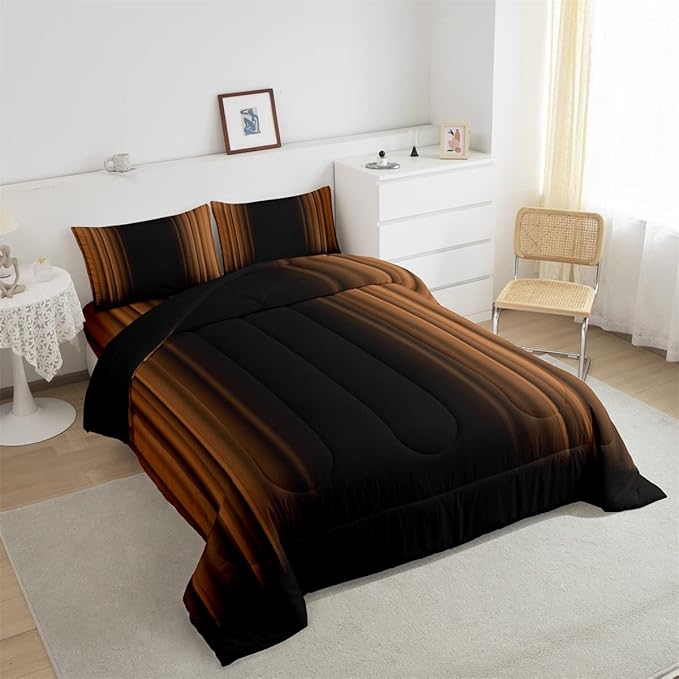 Feelyou Abstract Ombre Comforter Set Kids Teens Brown and Black Bedding Set Room Decor 2Pcs Twin Size,Reversible Black