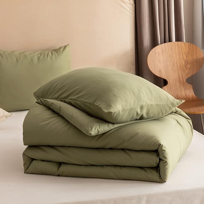 ROSGONIA Twin Comforter Set for College Girls Boys Teens Olive Green,1 Boho Comforter & 1 Pillowcase, Soft Kids Comforter Sets All Season Dorm Bedding