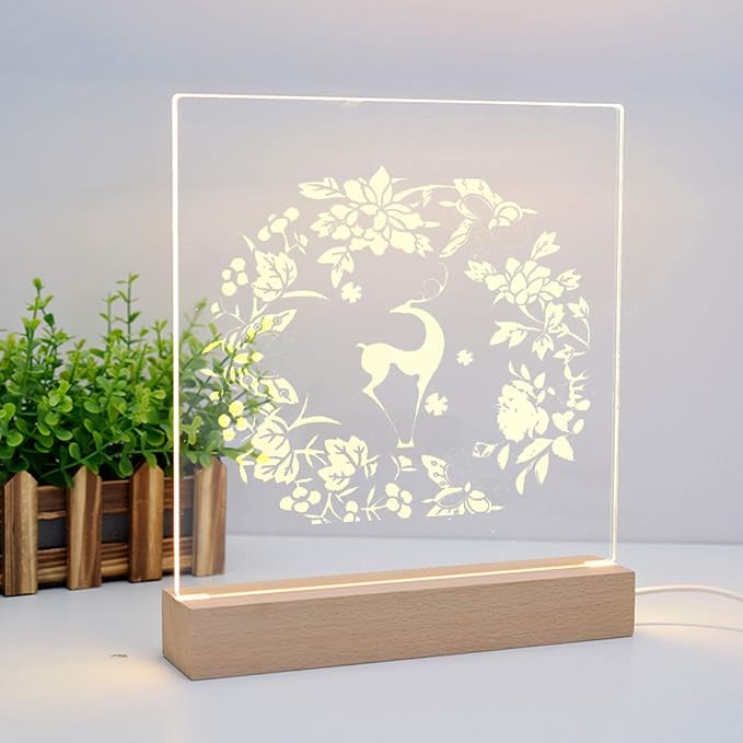 2Pcs 11.8" Rectangle Wooden Display Stand, Warm Light Wooden Lighted Base Wood Rectangle Led Display Pedestal Wood Night LED Light Lamp Base for Crystal Glass Resin Art