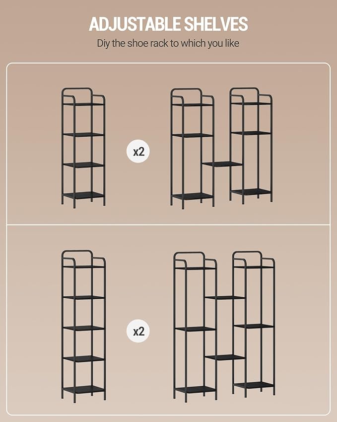 Bookcase Bookshelf, Narrow Book Shelf, Industrial Coner Shelf Storage Organizer, Slim Shelving Unit for Home Office, Living Room, Bedroom, Kitchen, 4-Tier Greige BC24405B