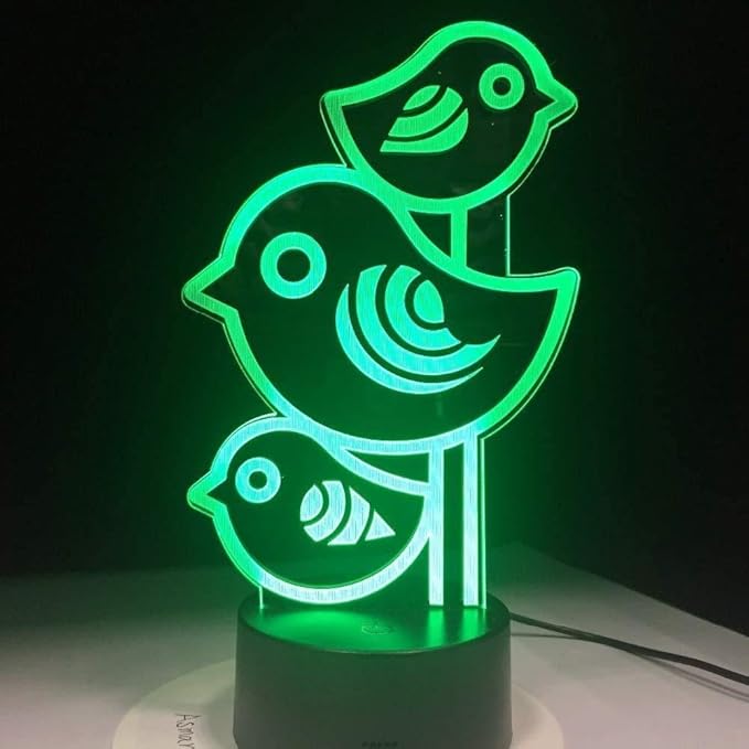 Lovely Little Birds 3D Night Lights,USB Charging LED Table Lamp Kid's Room Decors Optical Illusion 3D Arts Bedside Lamp Gifts for Kids Decor Gifts for Baby Son Daughter or Grand Daughter