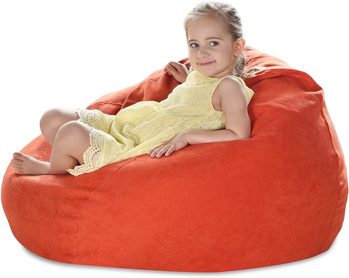 YuppieLife Stuffed Animals Bean Bag Chair Cover Candy-Colored Bean Bag（Just Cover, No filling）/Extra Large Stuff 'n Sit Organization/Toy Storage Bag/Kids Toys Organizer（38'',OrangeRed）