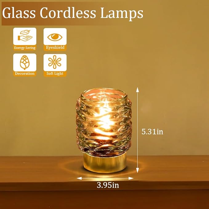 Battery Operated Lamp with Timer,Glass Cordless Lamps with LED Bulb,Decorative Lights for Living Room Bedroom Tabletop Entryway Centerpiece Gift (Brown)