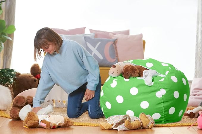 Aubliss Stuffed Animal Bean Bag Storage Chair (Green Dot, Medium (32''))