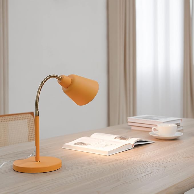 Globe 56083 16" Desk Lamp, Matte Orange, Adjustable Brass Gooseneck, in-Line On/Off Rocker Switch, Home Office Accessories, Desk Lamps for Home Office, Home Décor, Adjustable Lamp