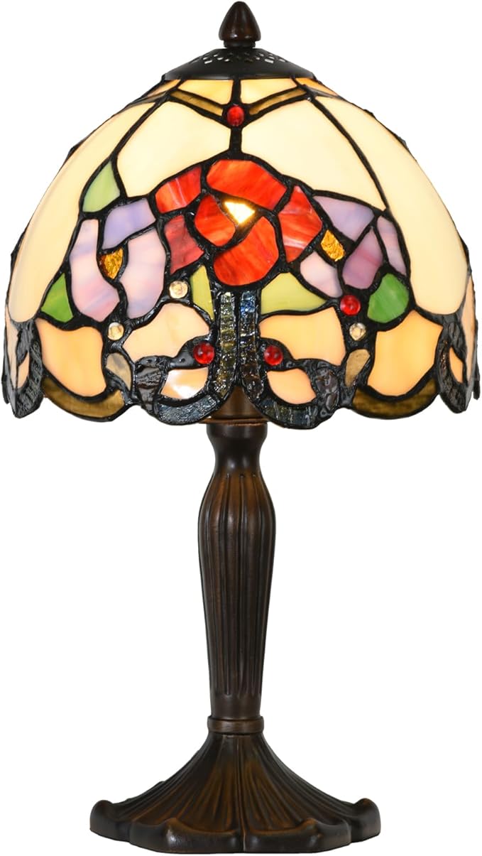 Tiffany Lamp Rose Flowers Design Stained Glass Table Lamp for Living Room Bedroom Bedside Nightstand Home Office