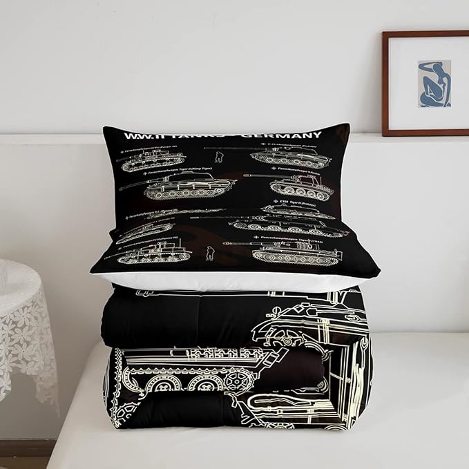 Tank Comforter Set King, War Theme Bedding Set, Soldier Dirt Bike Camouflage Army Acting Down Comforter for Kid Boy Teen Men,Camo Vintage Style Quilt Set, Military Vehicle Duvet Set Room Decor