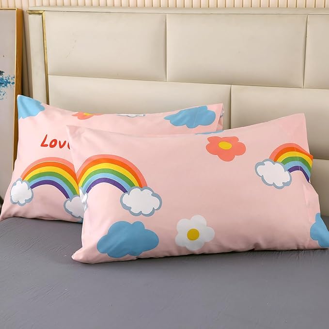 3PCS Rainbow Comforter Set Twin, Cute Pink Twin Size Flower Cloud and Rainbow Comforter Aesthetics, Super Soft and Comfort Microfiber, Kawaii Girls’ Bedroom Decor for Kids, Teens, Children, Women
