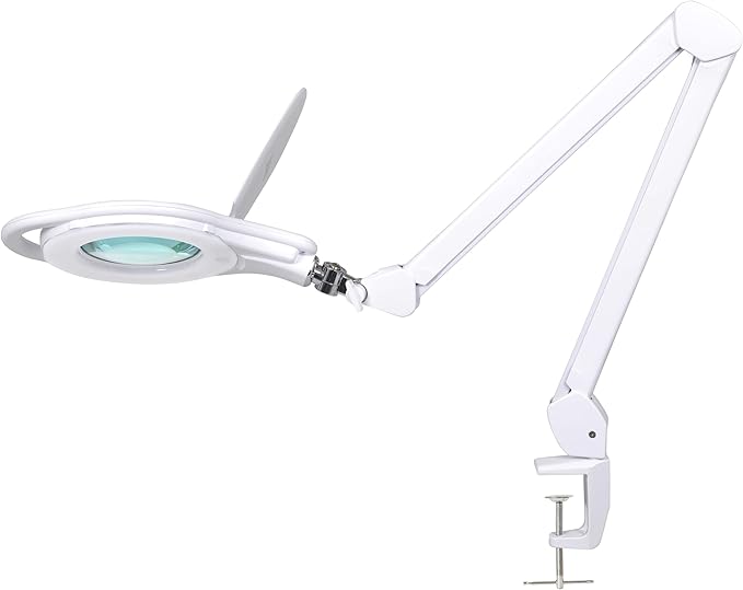 Neatfi Elite LED Magnifying Lamp with Clamp, 8 Diopter, 3000K-6500K Color Temperature, 96 pcs SMD LED, Nonpolar Dimming, Eye-Friendly, Glare-Free, Adjustable Arm Magnifier (5 Inch Lens, White)