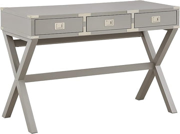 OSP Home Furnishings Wellington 46-Inch Writing Desk with Power Hub and 3 Storage Drawers, Grey