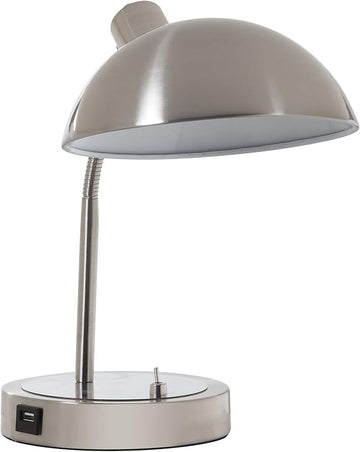 Ore International HBL2128 Leone Flexible Neck Metal Student Task Desk Lamp with USB Port, Brush Silver
