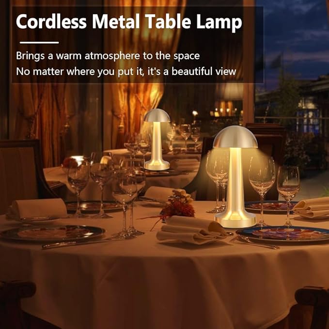 Portable LED Table Lamp, 3-Levels Brightness Metal Desk Lamp, 3 Color Touch Control Rechargeable Lamp, Night Light, Bedside Lamp,Dining Room Lamp (Gold)