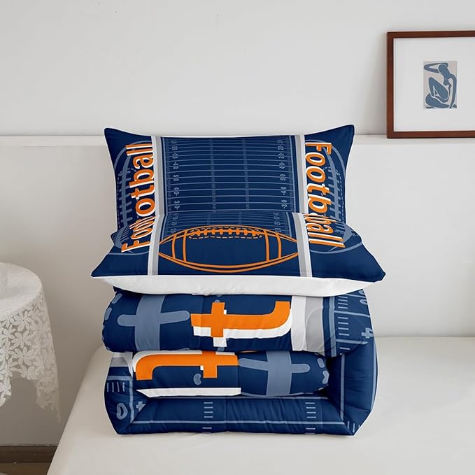 Feelyou Football Bedding Set Twin Size Sports Comforter Set for Kids Boys Girls Decor Soccer Ball Game Comforter Microfiber American Football Duvet Set Bedroom Quilt Set