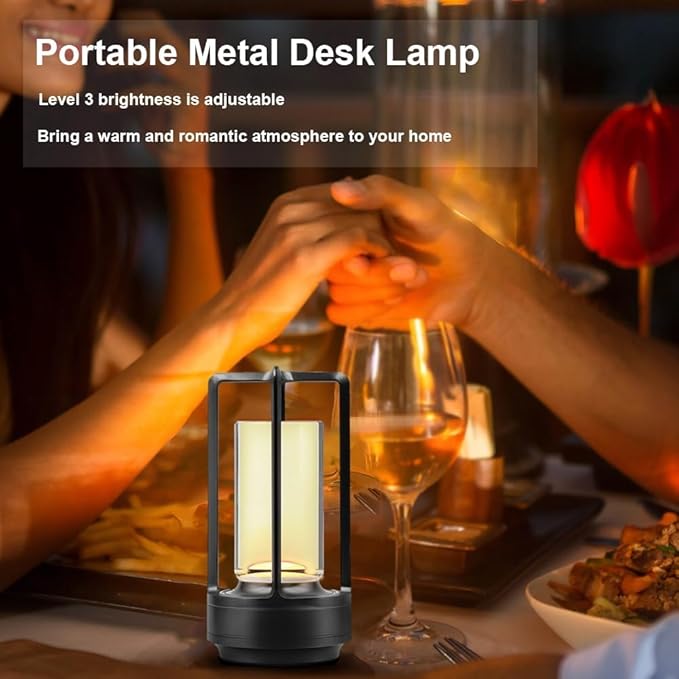 Portable Metal Desk Lamp,Cordless LED Table Lamp,Touch Control Rechargeable Lamp,3-Levels Brightness Room Decor Desk Lamp,Bedside Lamp,Night Light (Light Black)