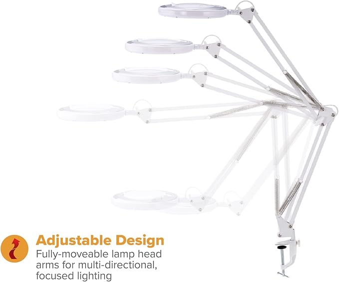 Bostitch Office LED Magnifying Desk Lamp with Clamp Mount, Energy-Efficient LEDs, Dimmable, 4.5W, 480 Lumens, White (VLED600)