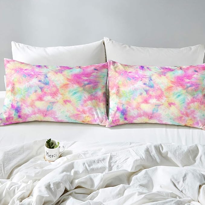 Erosebridal Kids Tie Dye Comforter Set, Bohemian Batik Down Comforter King Size, Boho Psychedelic Bedding Comforters for Children Girls Boys Teens Bedroom, Trippy Tattoo Watercolor Quilted Duvet