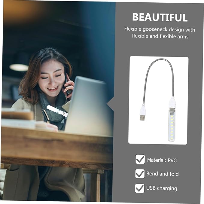 ARTIBETTER 2pcs U Disk Night Light Led Reading Light Plug in Led Night Light Outdoor Camping Light Gooseneck 8 Leds Night Lamp Atmosphere Light USB Light Indoor Computer Jianpan Student PVC