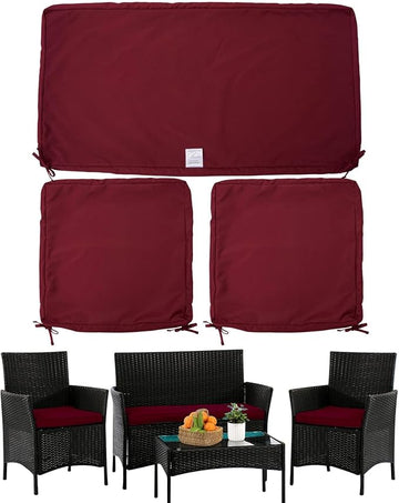 ClawsCover 3Pack Outdoor Seat Cushions Replacement Covers Fit for 4 Pieces Wicker Rattan Furniture Patio Conversation Set Loveseat Chair,38x19x2,19x19x2,Burgundy-Large (Include Cover Only)