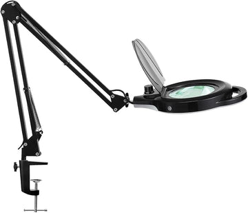 10X Magnifying Lamp with Clamp, KIRKAS 2200 LM Super Bright and Stepless Dimming Magnifying Glass with Light, Real Glass Lens Lighted Magnifier Light for Close Work, Crafts, Reading, Repair - Black