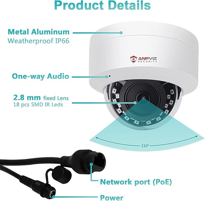 Anpviz 5MP PoE IP Dome Camera with Audio/Mic, IP Security Camera Outdoor Indoor, 98ft IR Night Vision, IP66 Waterproof, 2.8mm Lens, 24/7 Recording, Human Detection, Not PTZ, NDAA Compliant (U Series)