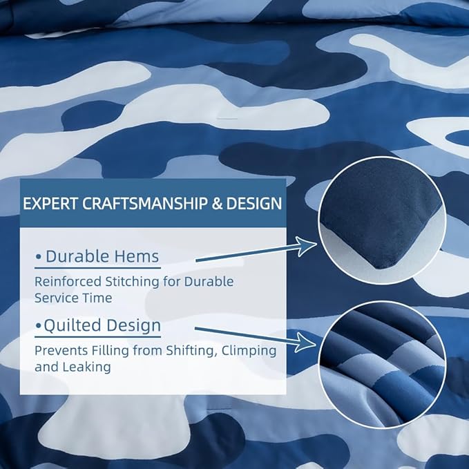 Meeting Story Camouflage Bedding Set, Colorful Pattern Style Comforter Set, 3 PCS One Comforter Two Pillowcases Two Sheets in One Bag, All Season Bedspread for Teens Adults (Navy,Twin