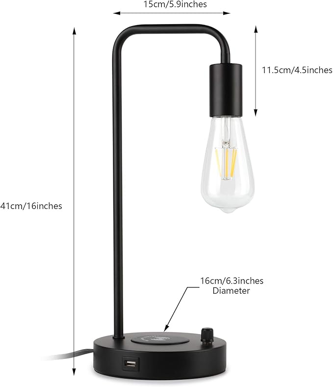 Wireless Charging Desk Lamp – Table Lamp with USB Port and Wireless Charging Pad, Bedside Lamp for Office Bedroom Living Room College Dorm