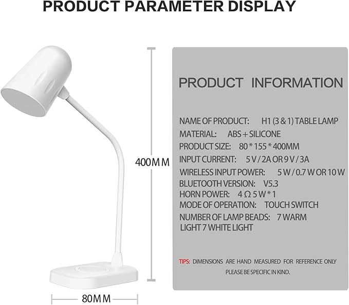 Led desk lamp with wireless charger, Bluetooth Speaker, Dimmable Table Lamp with 3 Lighting Mode, Touch Control, USB Charging Port Desk Light for Home Office Dorm Reading Work Study ( Color : White )
