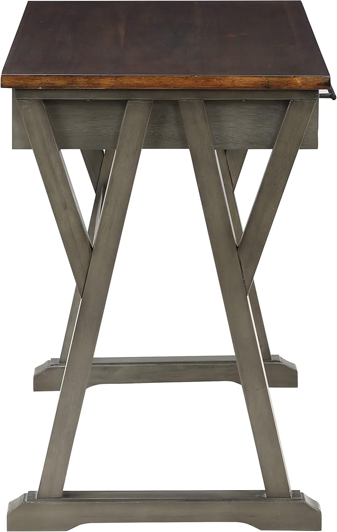 OSP Home Furnishings Jericho Rustic 42 Inch Writing Desk with 2 Drawers and Burnished Decorative Hardware, Slate Gray