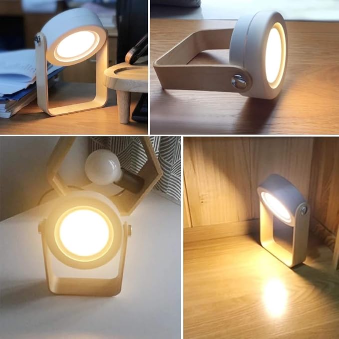 4-in-1 Foldable Table Lamp,USB Retractable LED Light,Wooden Handle Portable Lantern Light and Flashlight,Touch Control Dimmable 3 Level Brightness Night Light for Reading, Outdoor Camping (Grey)