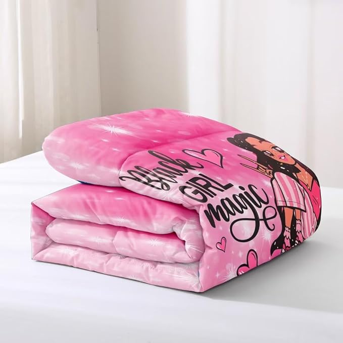 Black Girl Comforter Set Full for Kids,Black Girl Magic Bedding Set,Cuet Black Princess Girl Comforter Black Queen Melanin Bedroom Bed Set
