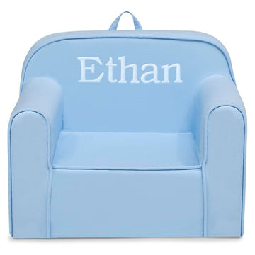 Delta Children Personalized Cozee Chair - Customize with Name – Foam Kids Chair for Ages 18 Months and Up, Powder Blue