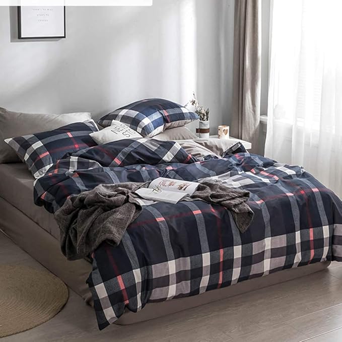 Navy Plaid Comforter Set Twin Multicolor Checkered Bedding Quilt Set Navy Blue Tartan Grid Comforter Striped for Women Teens Adult Navy Checkered Comforter