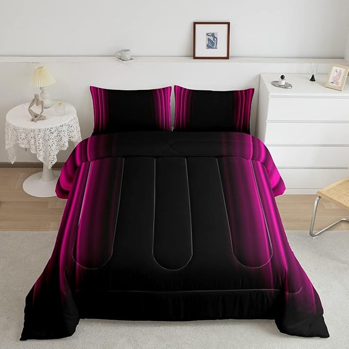 Geometric Abstract Ombre Bedding Bed Set Men Adults Teens Rose Red Black Striped Comforter Set Kids Boys Girls Simple Modern Comforter Collection 2Pcs Twin Size Boys
