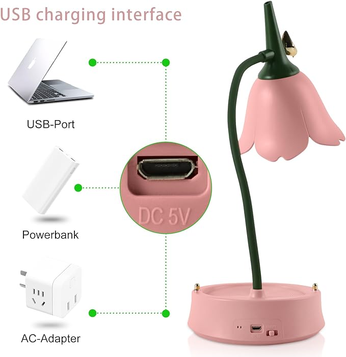 Himmel Flower Desk Lamp, Dimmable LED Kid Desk Lamp with 3 Colour Temperatures, Cordless Rechargeable Desk Lamp with Touch Sensor and Flexible Arm, USB Bedside Lamp for Reading, Learning