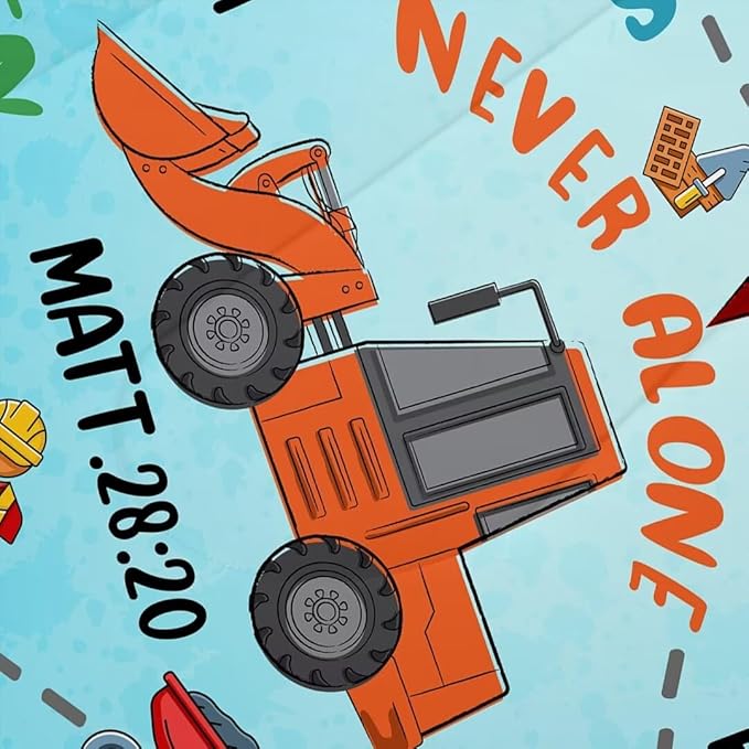 Boys Construction Vehicles Truck Comforter Set Queen,Christian Kids God Says I Am Construction Bedding Set,Car Excavator Tractor Bedroom Set（1 Comforter 2 Pillowcase） Blue