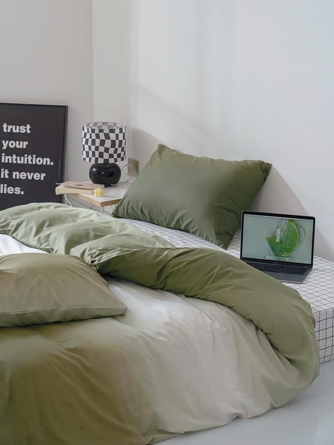 Gradient Green Comforter Set Ombre White Green Bedding Set Full Women Aesthetic Comforter 3 PCs Green Color Bed Comforter Set Full Gradient White and Green Comforter Set Full Size